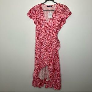NWT LA PLAGE Wrap Dress Pink Gold Metallic Medium